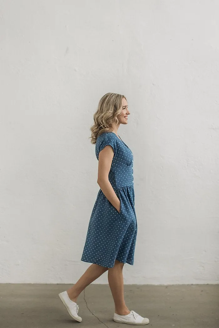 Blue Polka-Dot Linen Dress