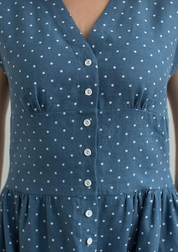 Blue Polka-Dot Linen Dress