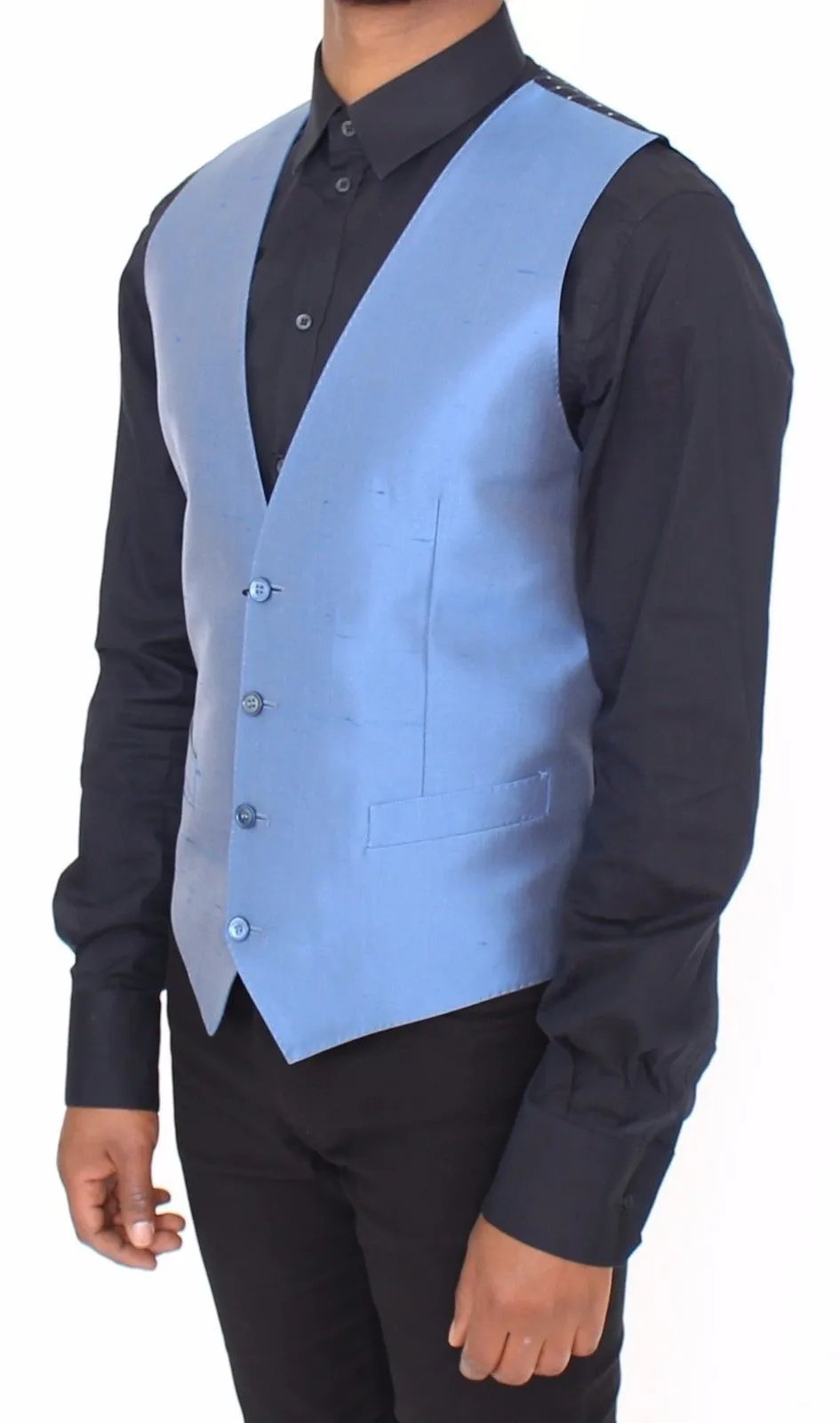 Blue Silk Dress Vest Blazer Jacket