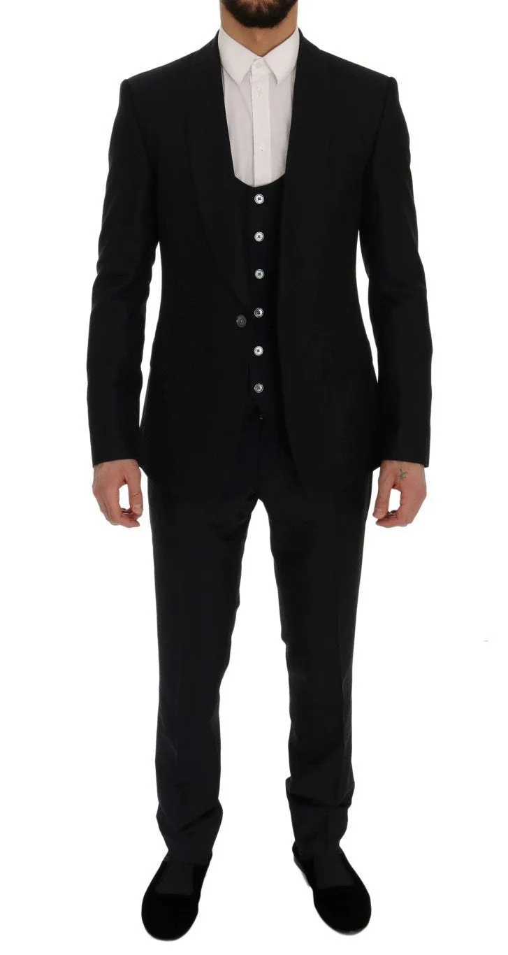 Blue Silk Wool Slim Fit 3 Piece Suit
