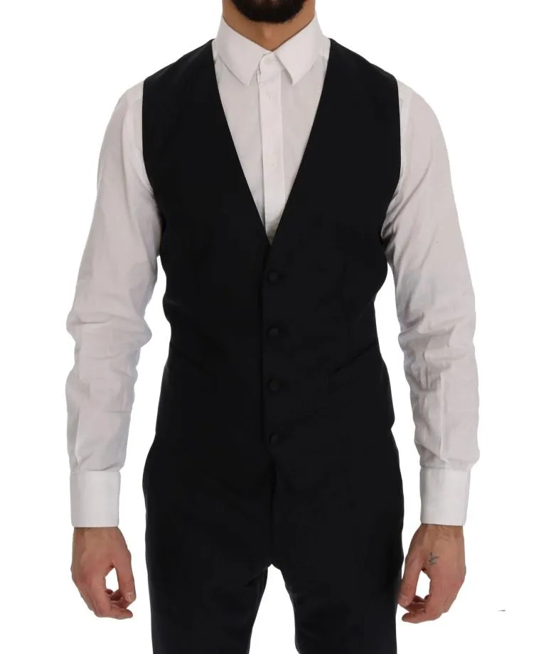 Blue Wool Silk Slim Fit 3 Piece Suit