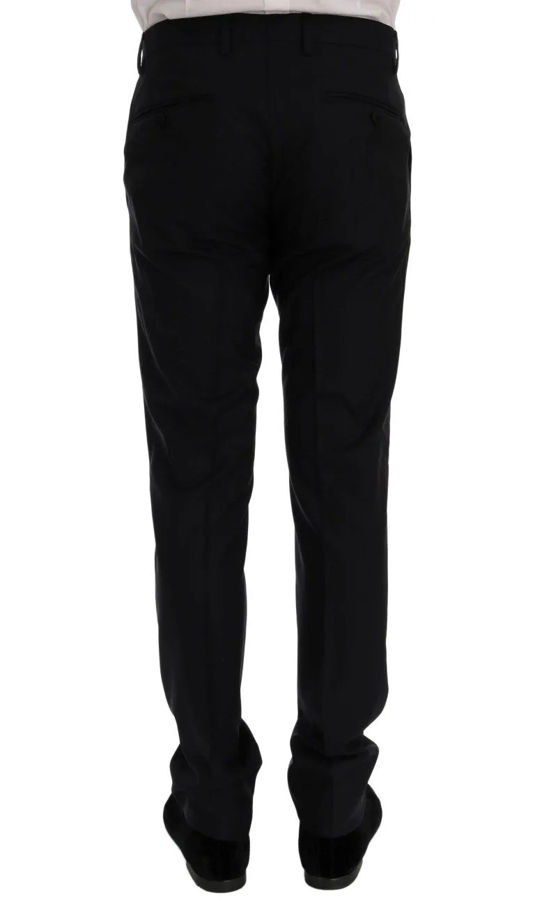 Blue Wool Silk Slim Fit 3 Piece Suit