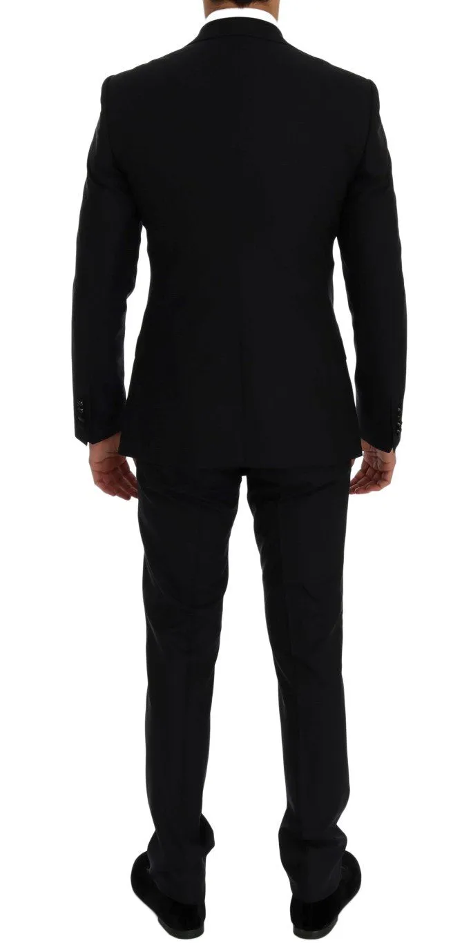 Blue Wool Silk Slim Fit 3 Piece Suit