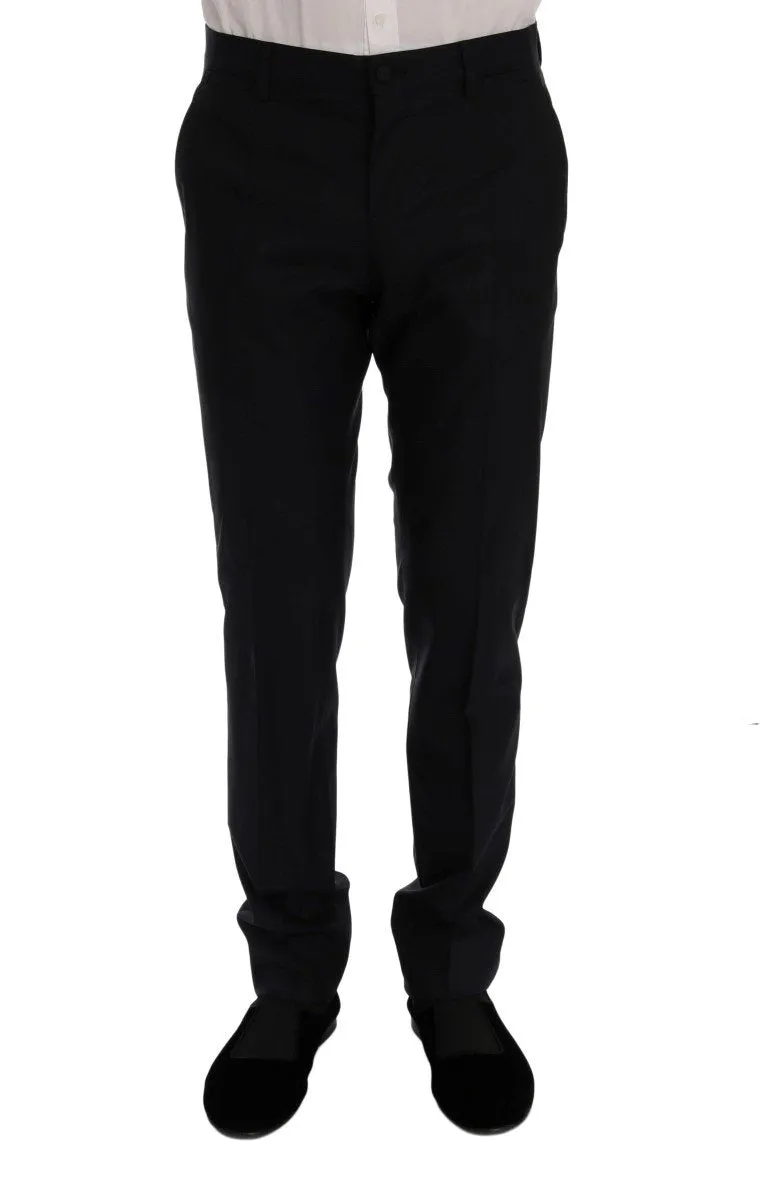Blue Wool Silk Slim Fit 3 Piece Suit