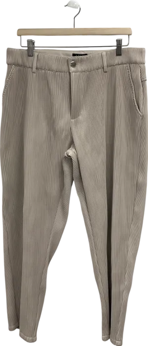 boohooMan Beige Elasticated Waist Tapered Fit Pleated Pu Trouser UK L