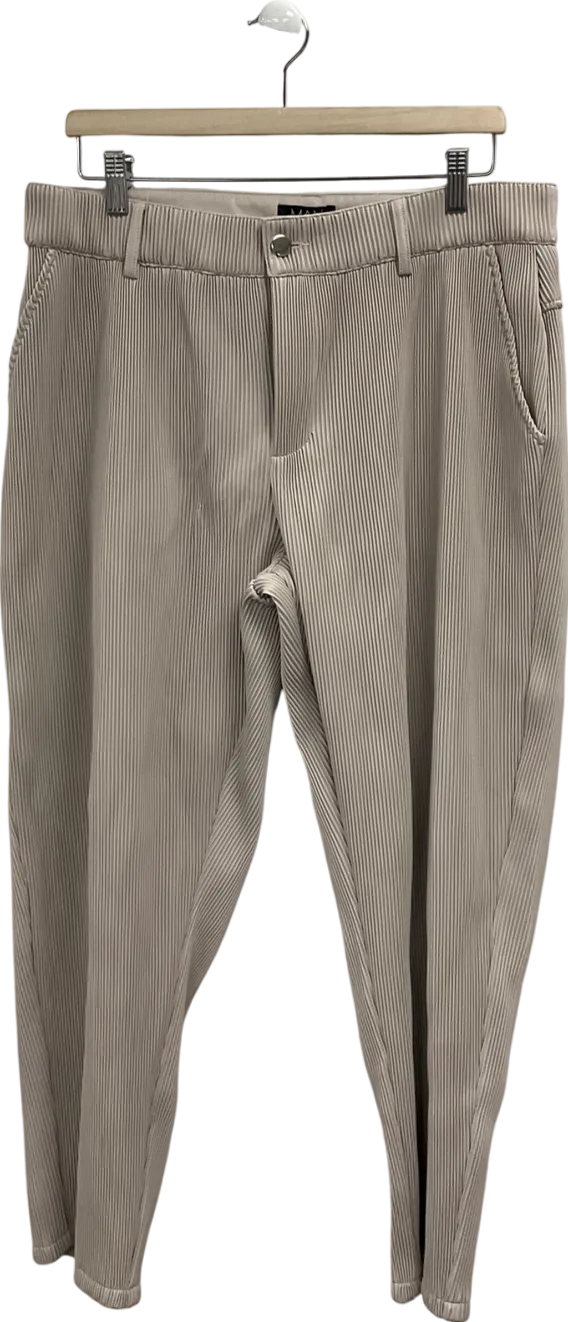 boohooMan Beige Elasticated Waist Tapered Fit Pleated Pu Trouser UK L
