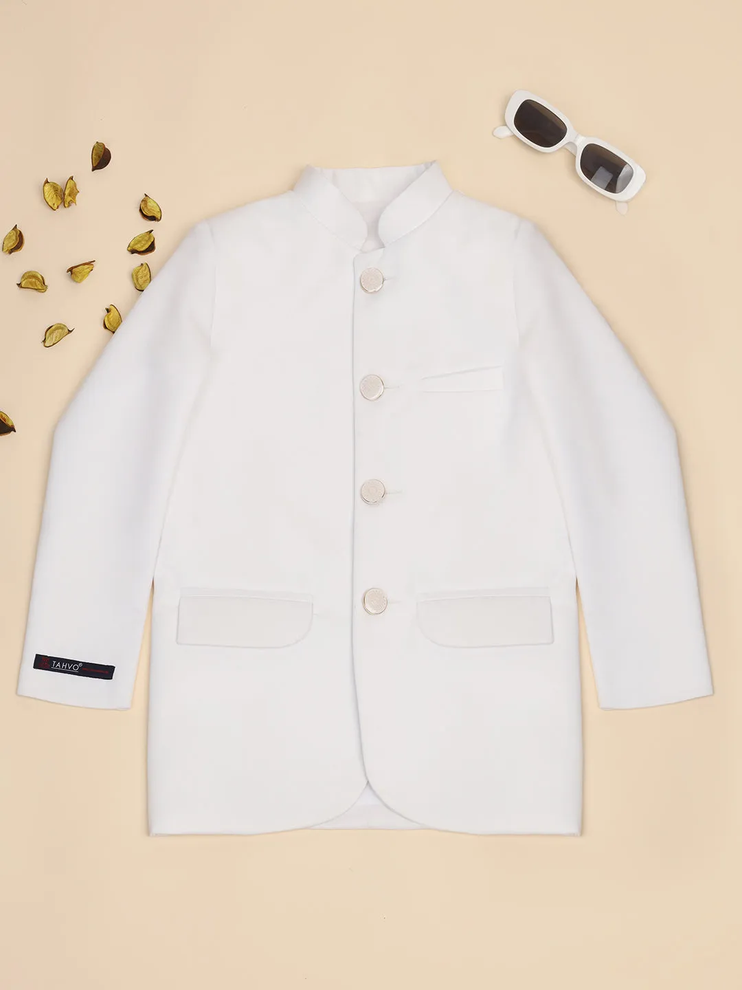 Boys White Bandhgala Blazer