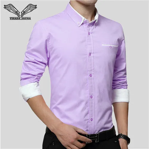 Brand Men Shirts Long Sleeve Turn-down Collar 100% Cotton