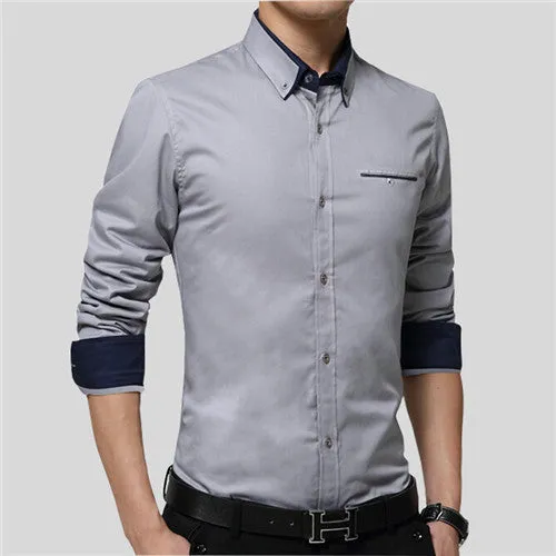 Brand Men Shirts Long Sleeve Turn-down Collar 100% Cotton