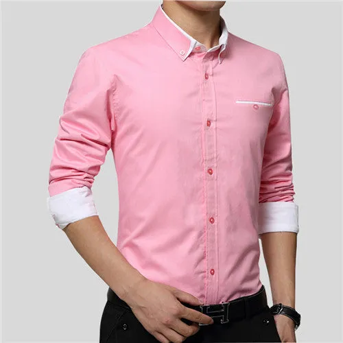 Brand Men Shirts Long Sleeve Turn-down Collar 100% Cotton