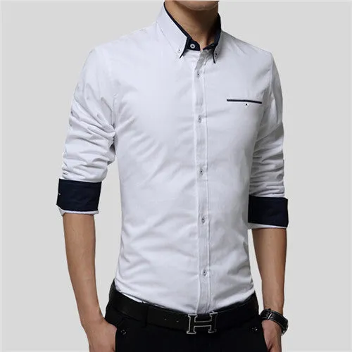 Brand Men Shirts Long Sleeve Turn-down Collar 100% Cotton
