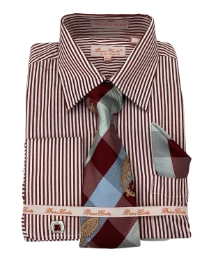Bruno Conte Pinstripe Regular Fit Dress Shirt Combo - Burgundy