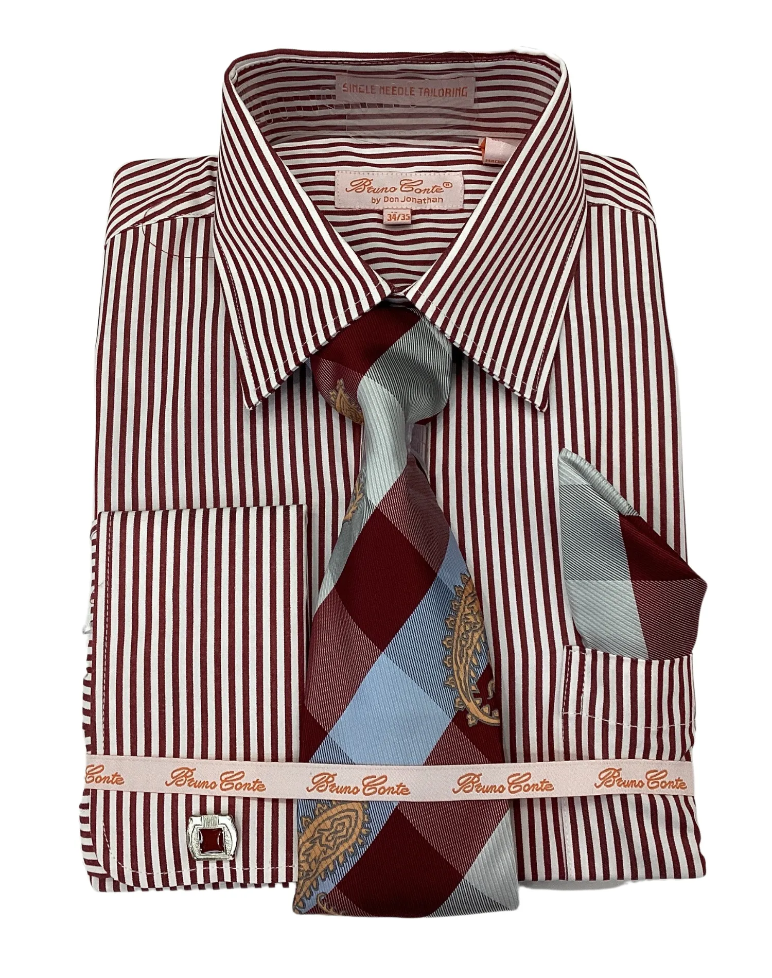 Bruno Conte Pinstripe Regular Fit Dress Shirt Combo - Burgundy