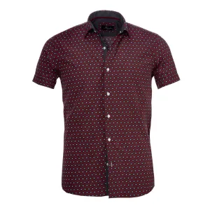 Burgandy Circles Mens Short Sleeve Button up Shirts - Tailored Slim Fit Cotton Dress Shirts