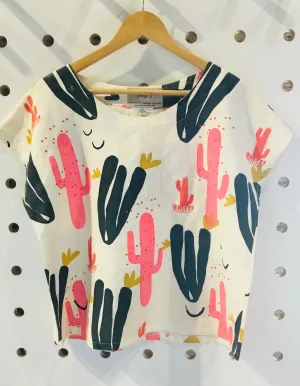 Cacti Bloom linen screen-printed top