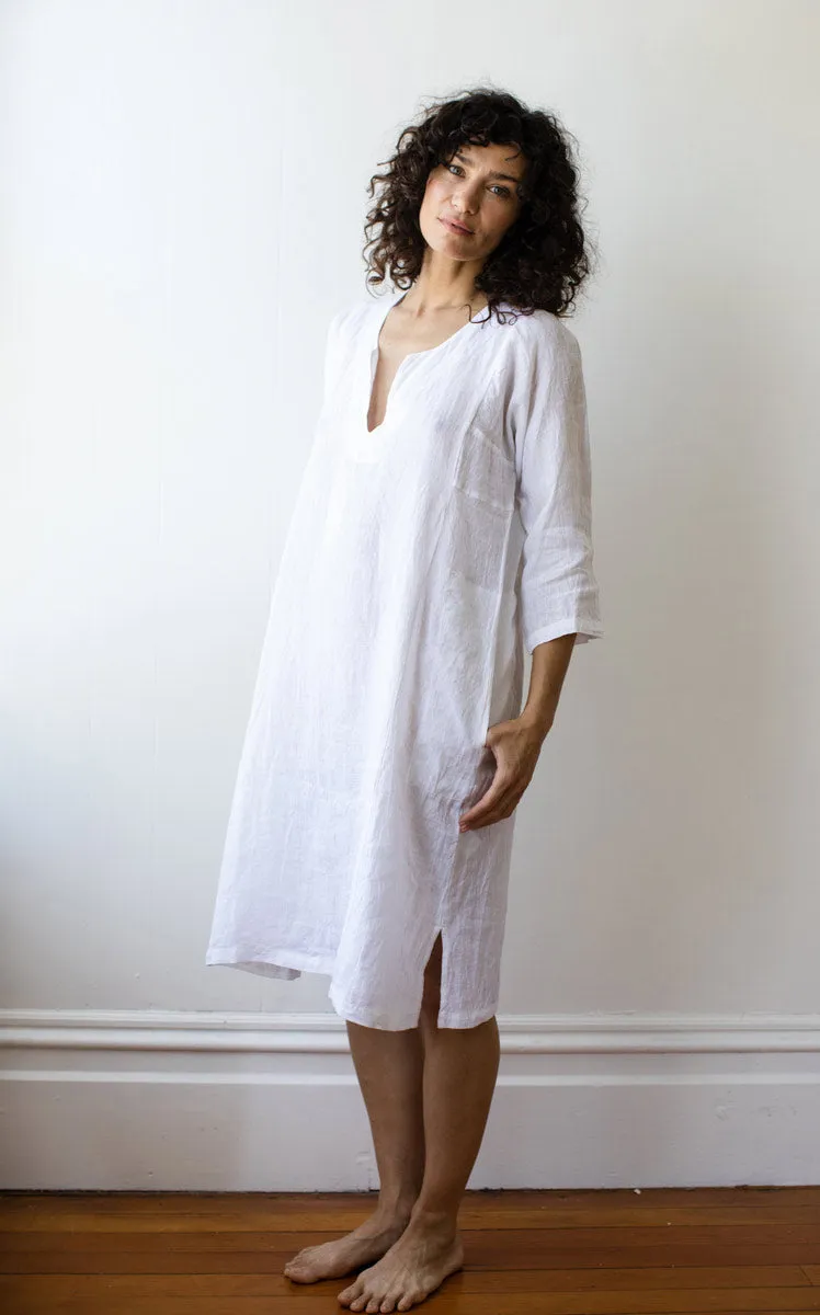 Caftan Dress Cafe Length in Moon Linen