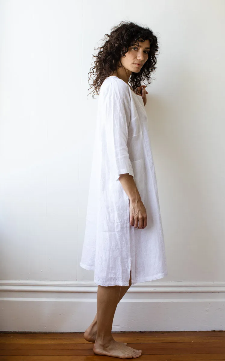 Caftan Dress Cafe Length in Moon Linen