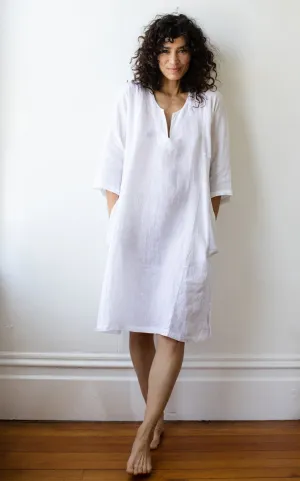 Caftan Dress Cafe Length in Moon Linen