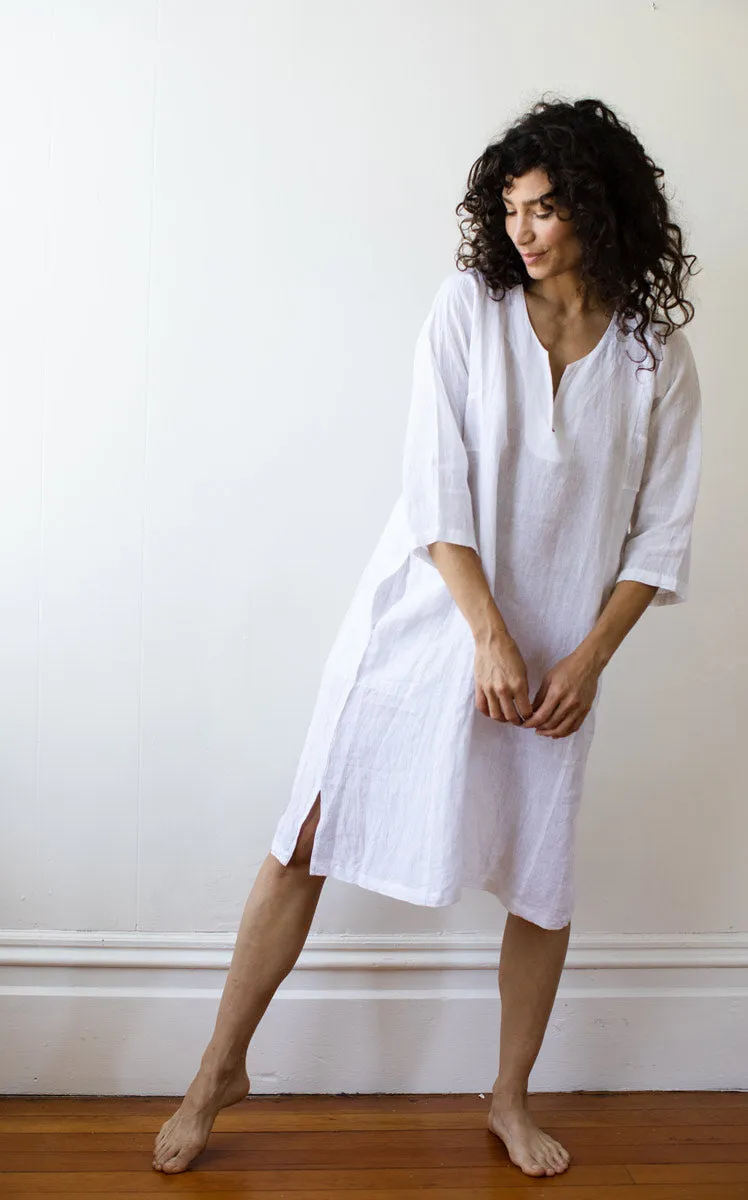 Caftan Dress Cafe Length in Moon Linen