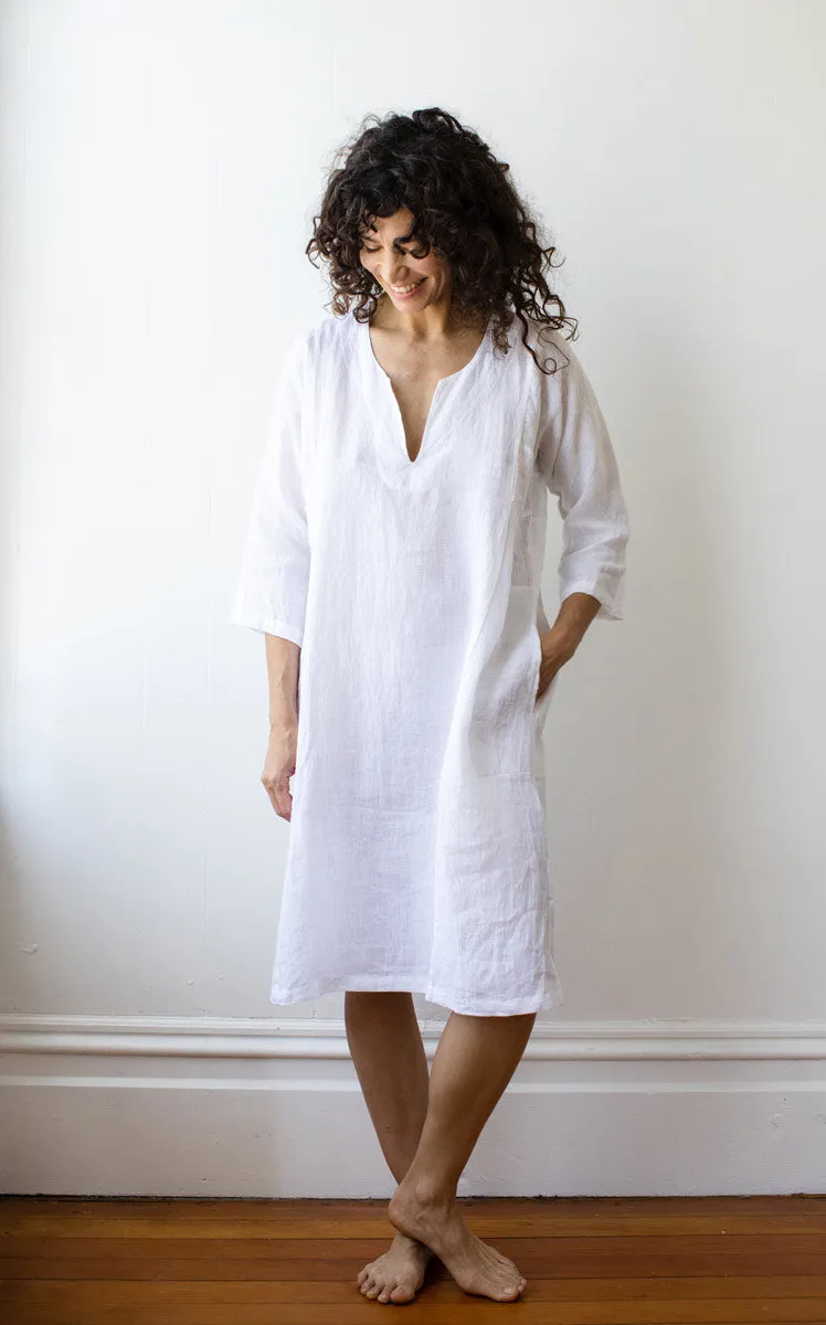 Caftan Dress Cafe Length in Moon Linen