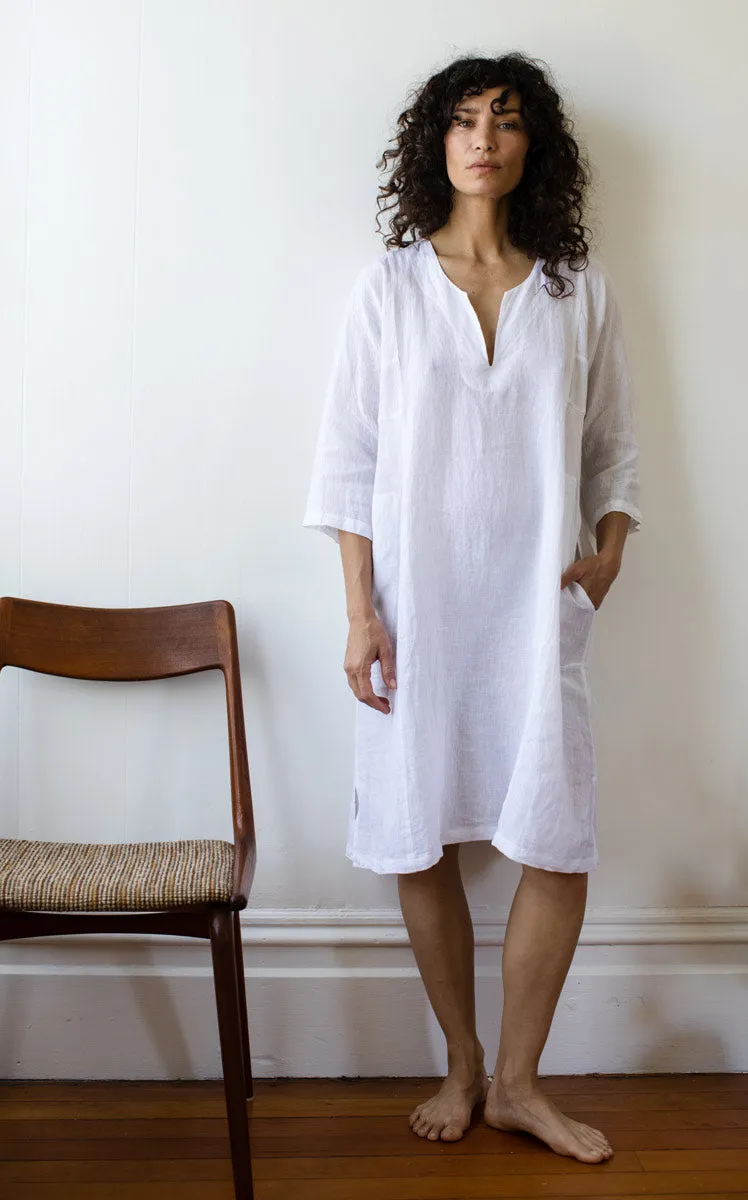 Caftan Dress Cafe Length in Moon Linen