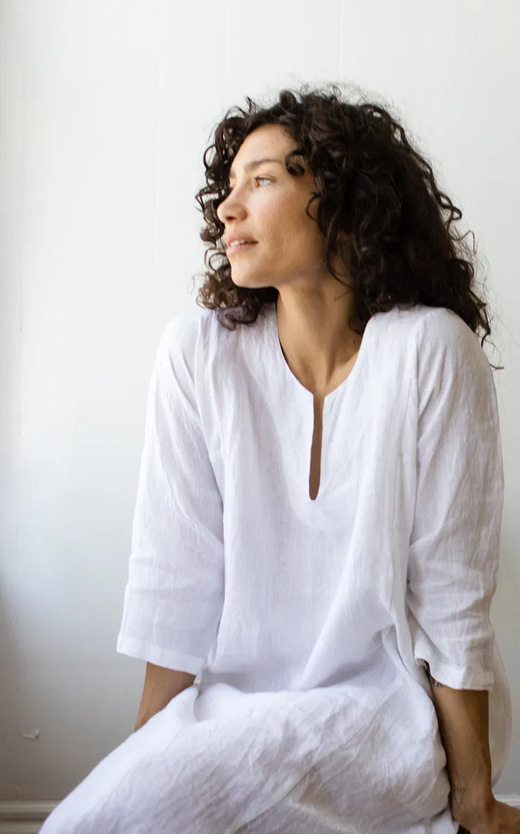 Caftan Dress Cafe Length in Moon Linen