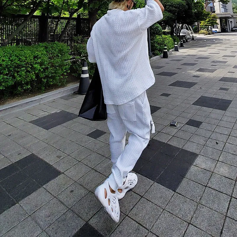 Casual sweater loose short-sleeved T-shirt trousers woolen suit