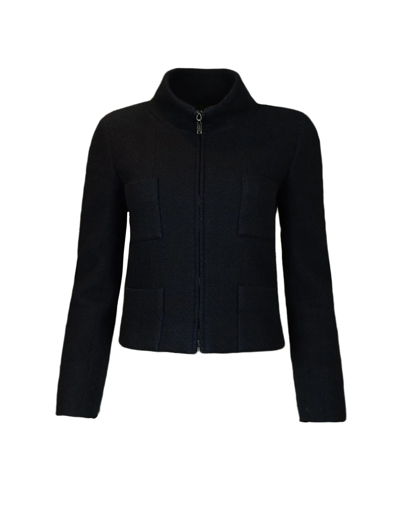 Chanel Black Cashmere Four-Pocket Zip-Up Jacket sz 36
