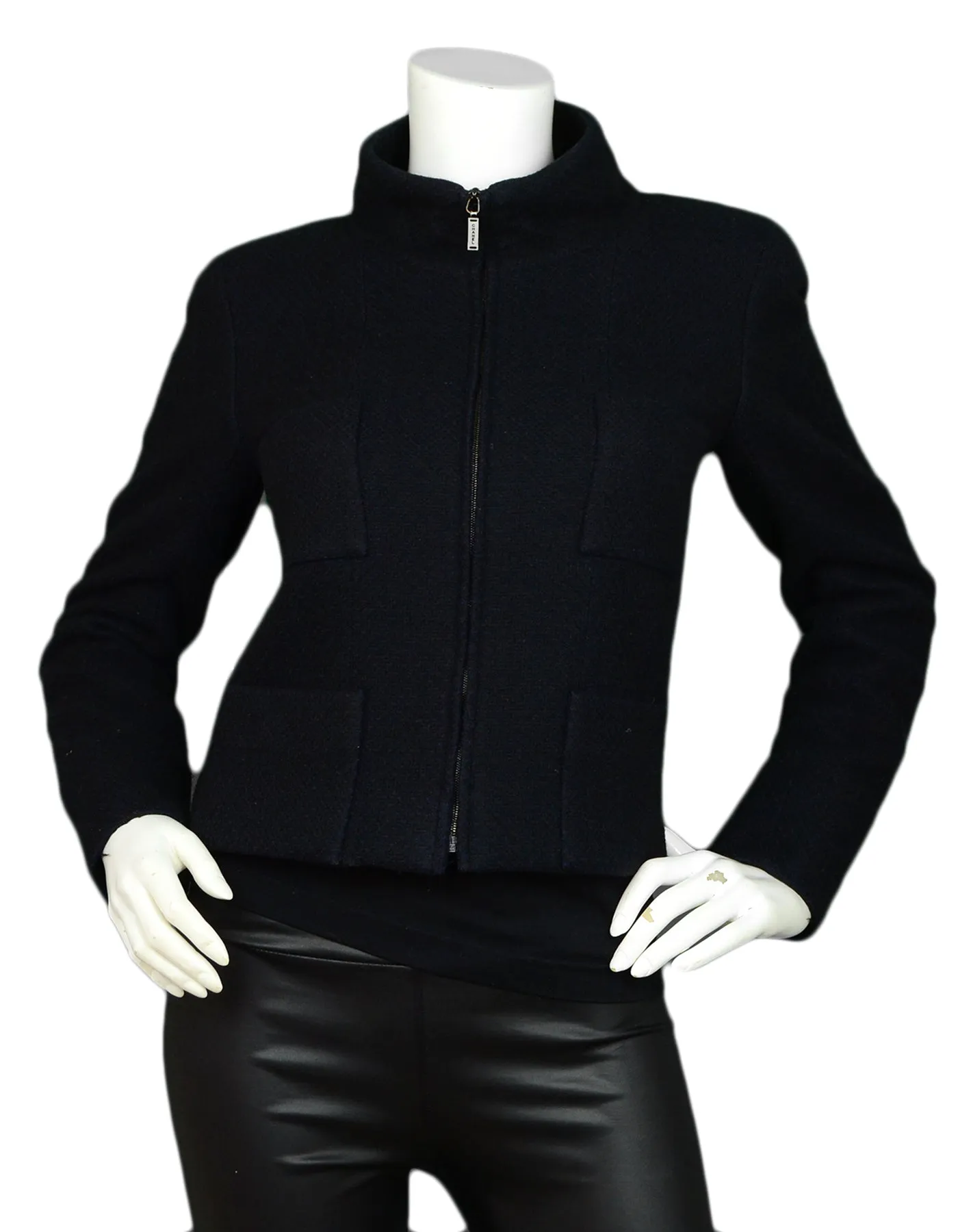 Chanel Black Cashmere Four-Pocket Zip-Up Jacket sz 36