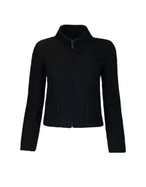 Chanel Black Cashmere Four-Pocket Zip-Up Jacket sz 36