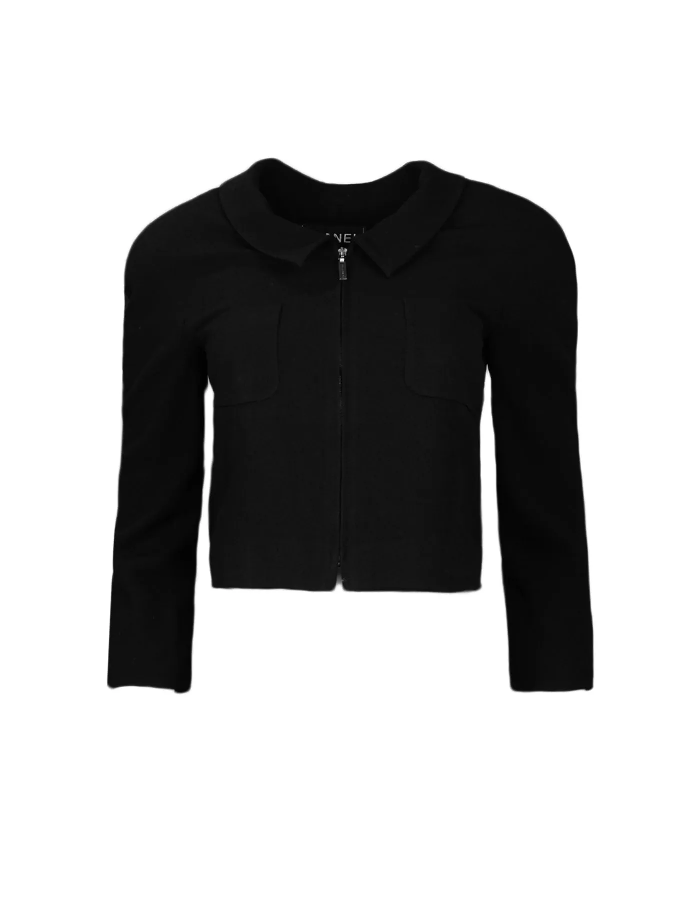 Chanel Vintage Black Wool Cropped Jacket w/ Zipper sz 34