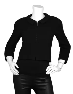Chanel Vintage Black Wool Cropped Jacket w/ Zipper sz 34