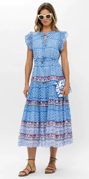 Cinched Flirty Midi Dress in Campania Blue