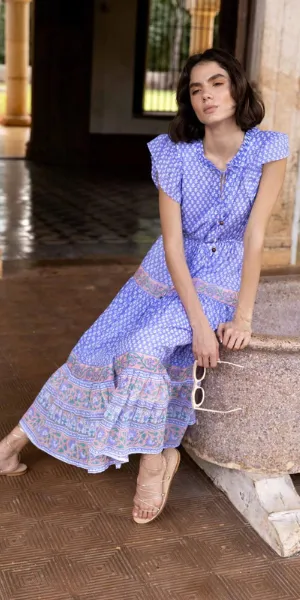 Cinched Flirty Midi Dress in Campania Periwinkle