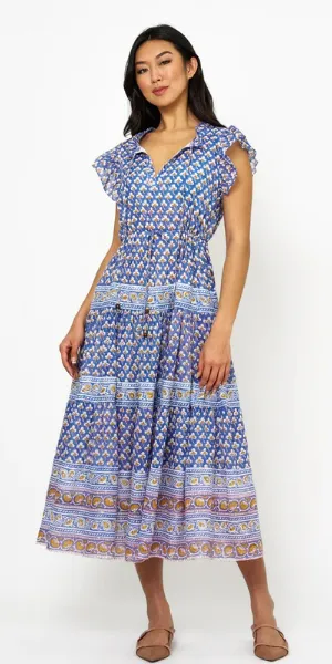 Cinched Flirty Midi Dress in Clover Blue