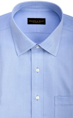 Classic Fit Blue Herringbone Spread Collar Supima® Cotton Non-Iron Dress Shirt (B/T)