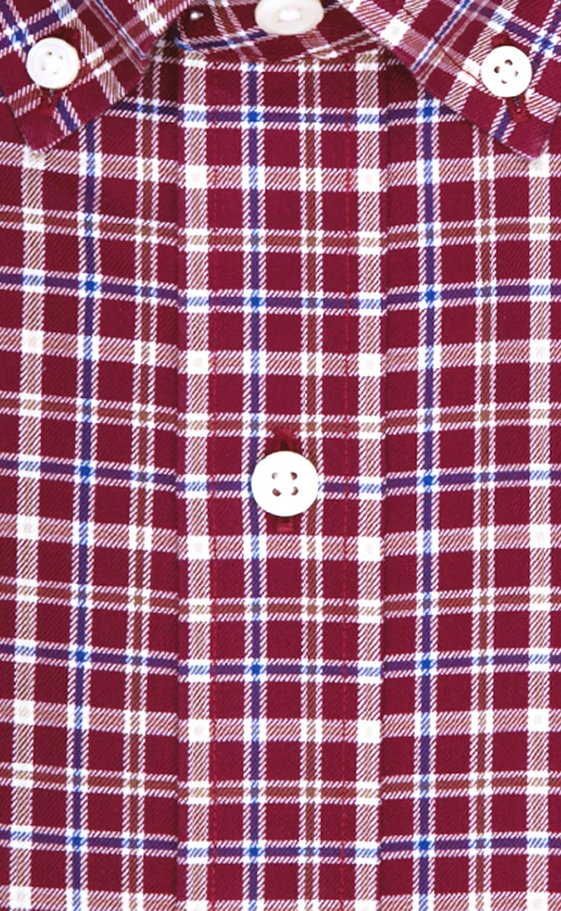 Classic Fit Burgundy Multi Plaid Twill Button-Down Collar Supima® Cotton Non-Iron Sport Shirt