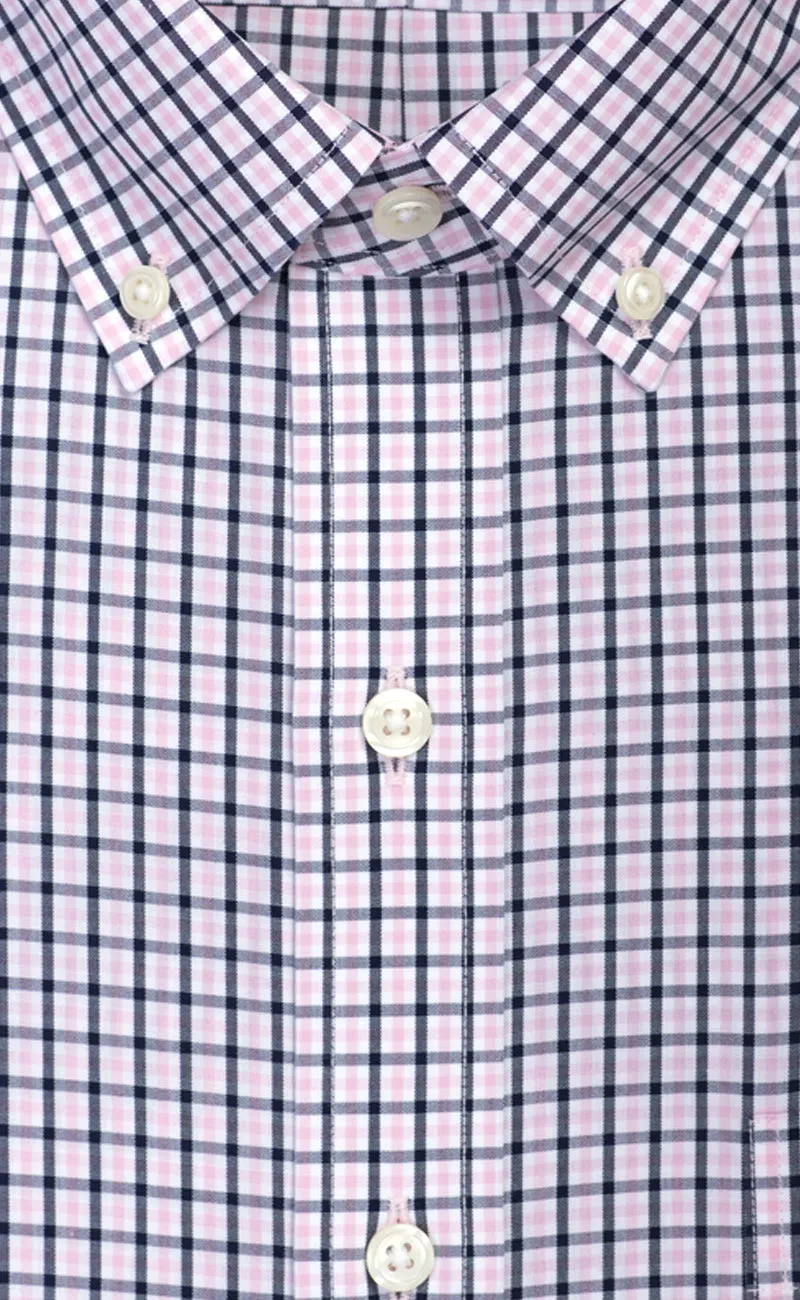 Classic Fit Pink / Navy check Button-Down Collar Supima® Non-Iron Cotton Broadcloth Sport Shirt