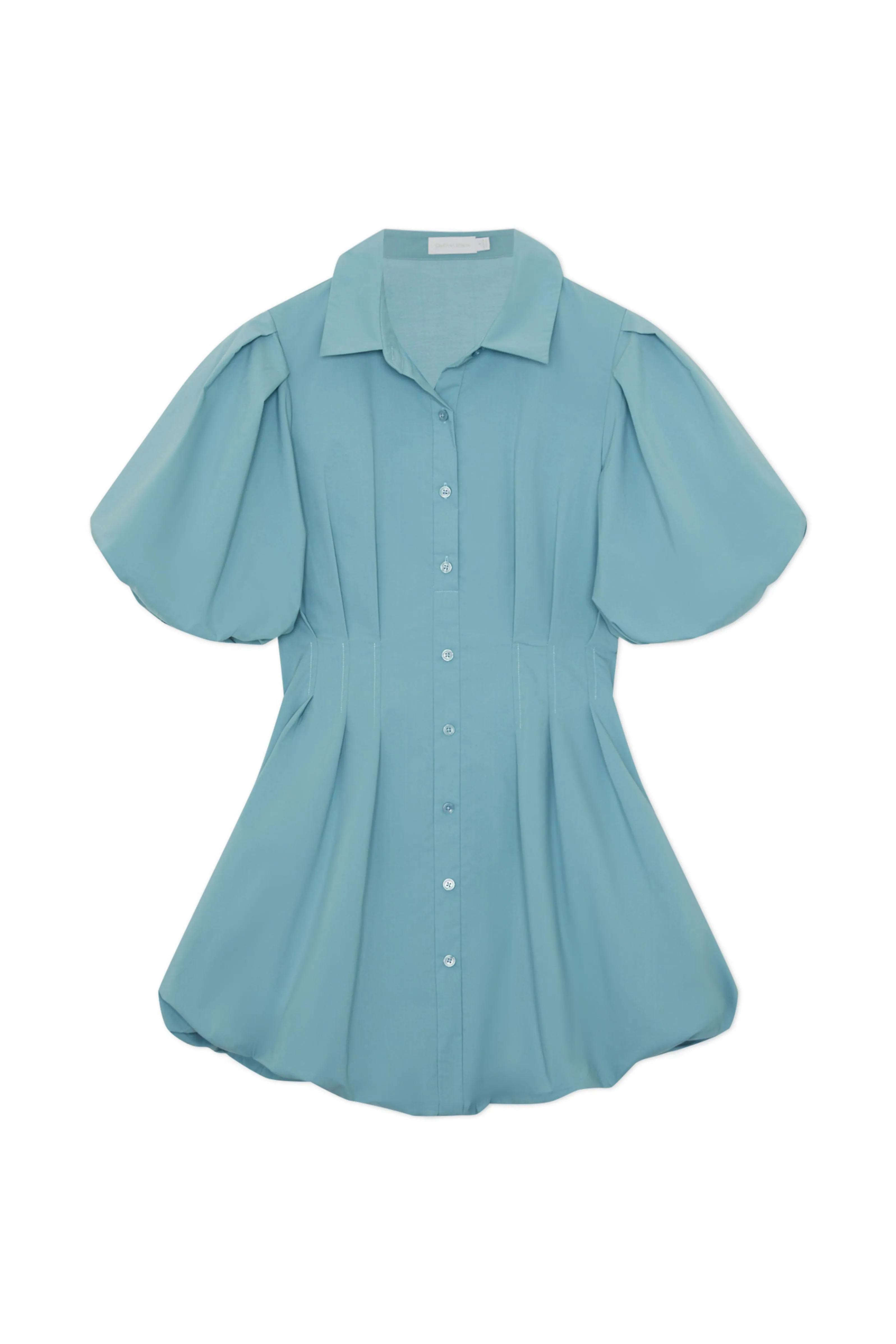 Cleo Cotton Poplin Balloon Pintuck Mini Dress - Celeste Blue