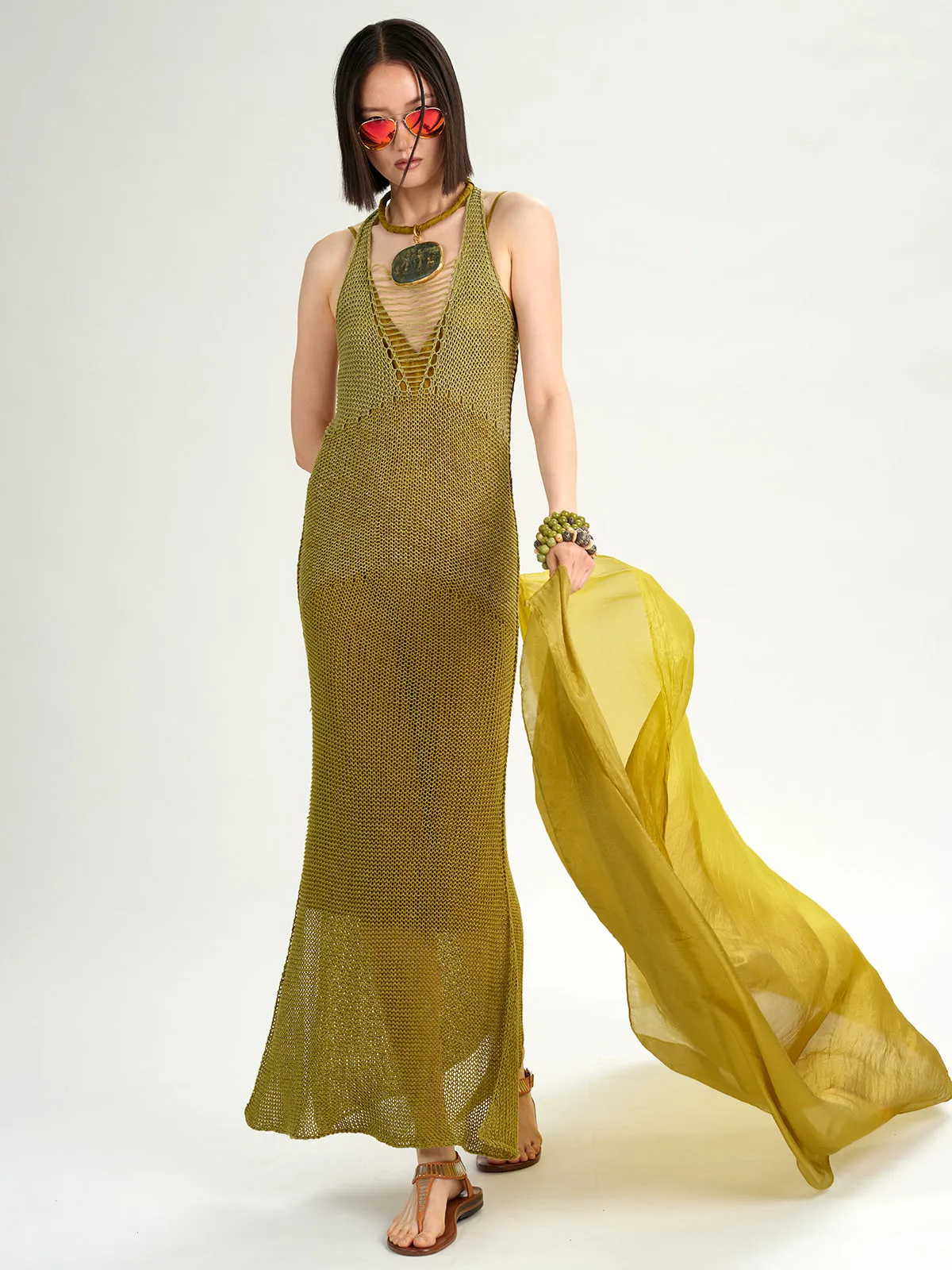 Color Block V-Neck Slit Dress