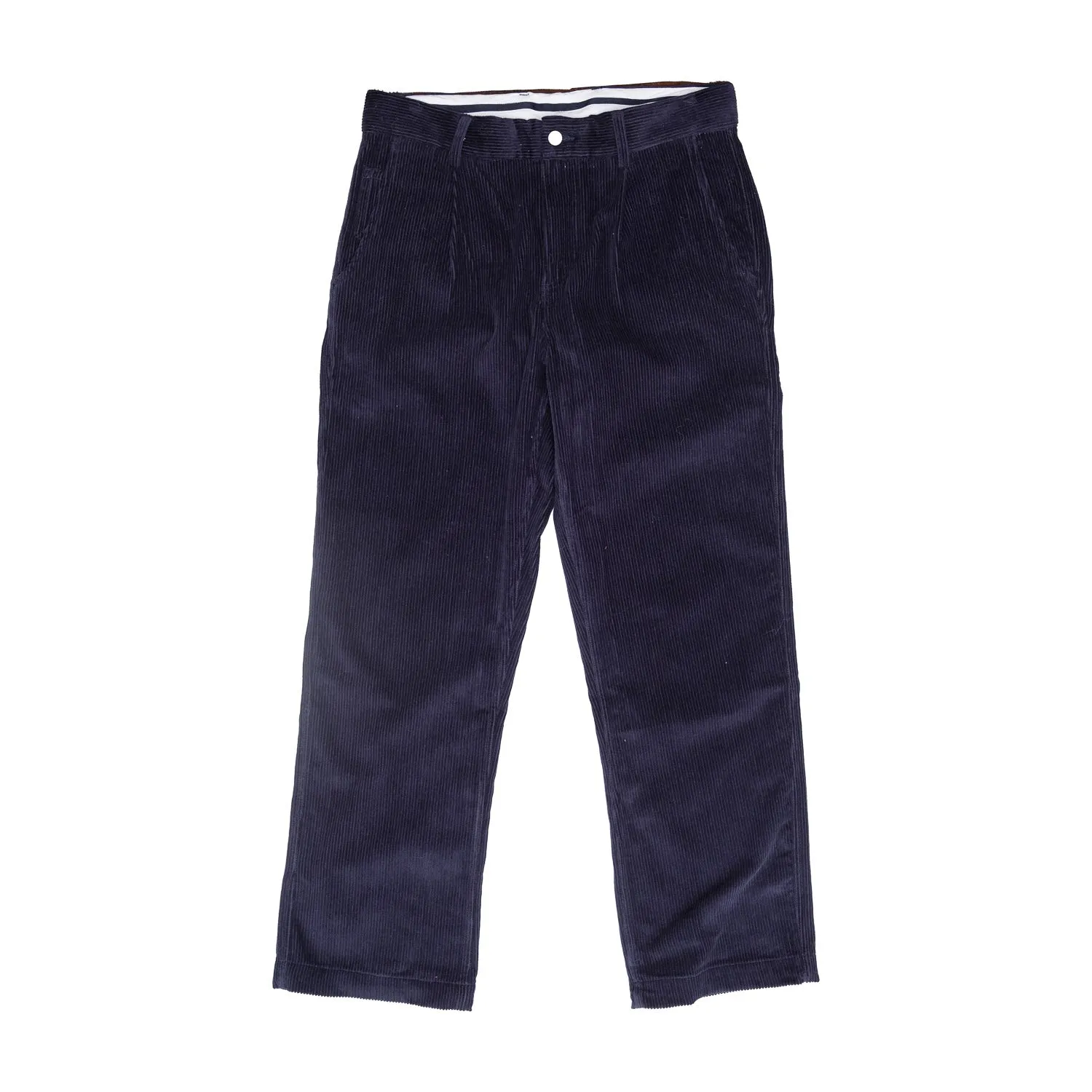 Cord Pleated Trousers in Navy