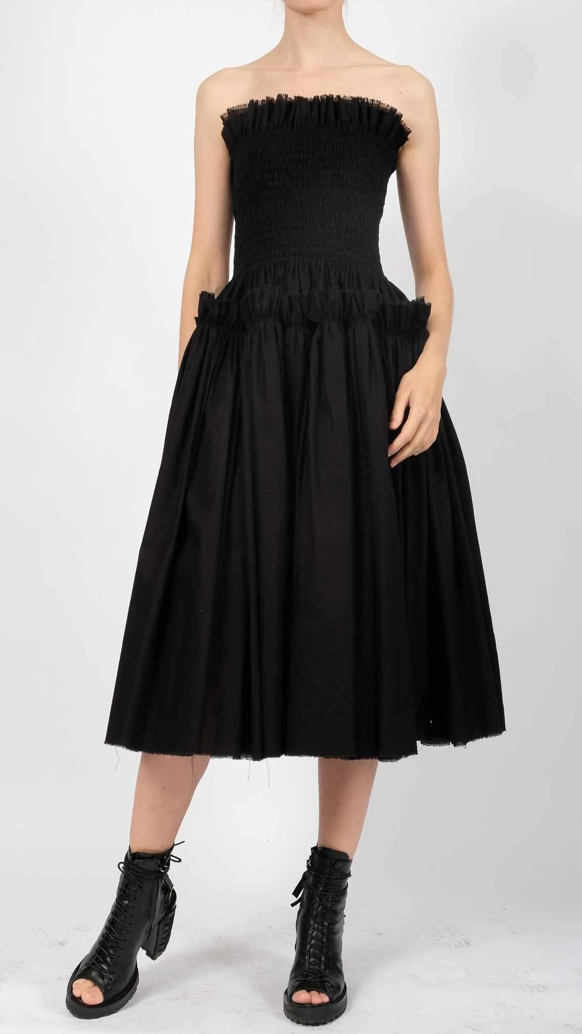 Cotton Midi Dress with Ruffles