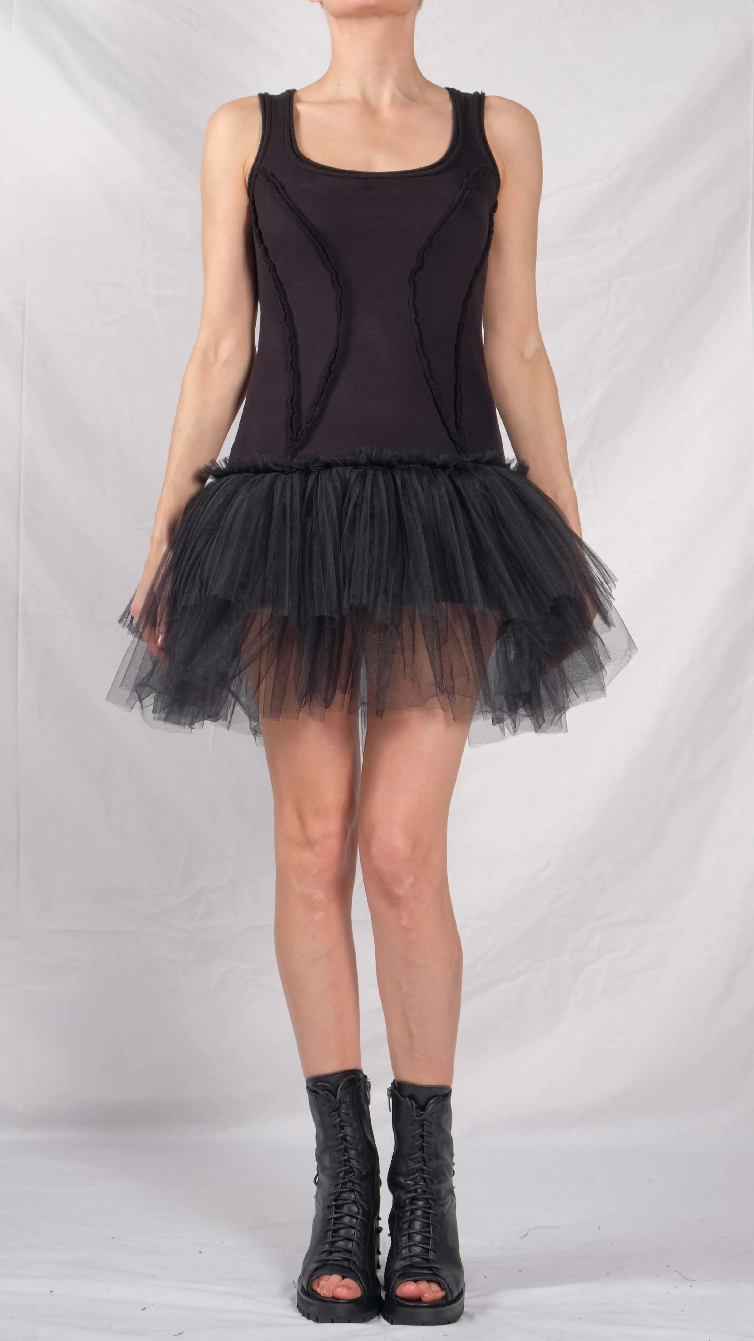 Cotton Mini Dress with Tulle Tutu