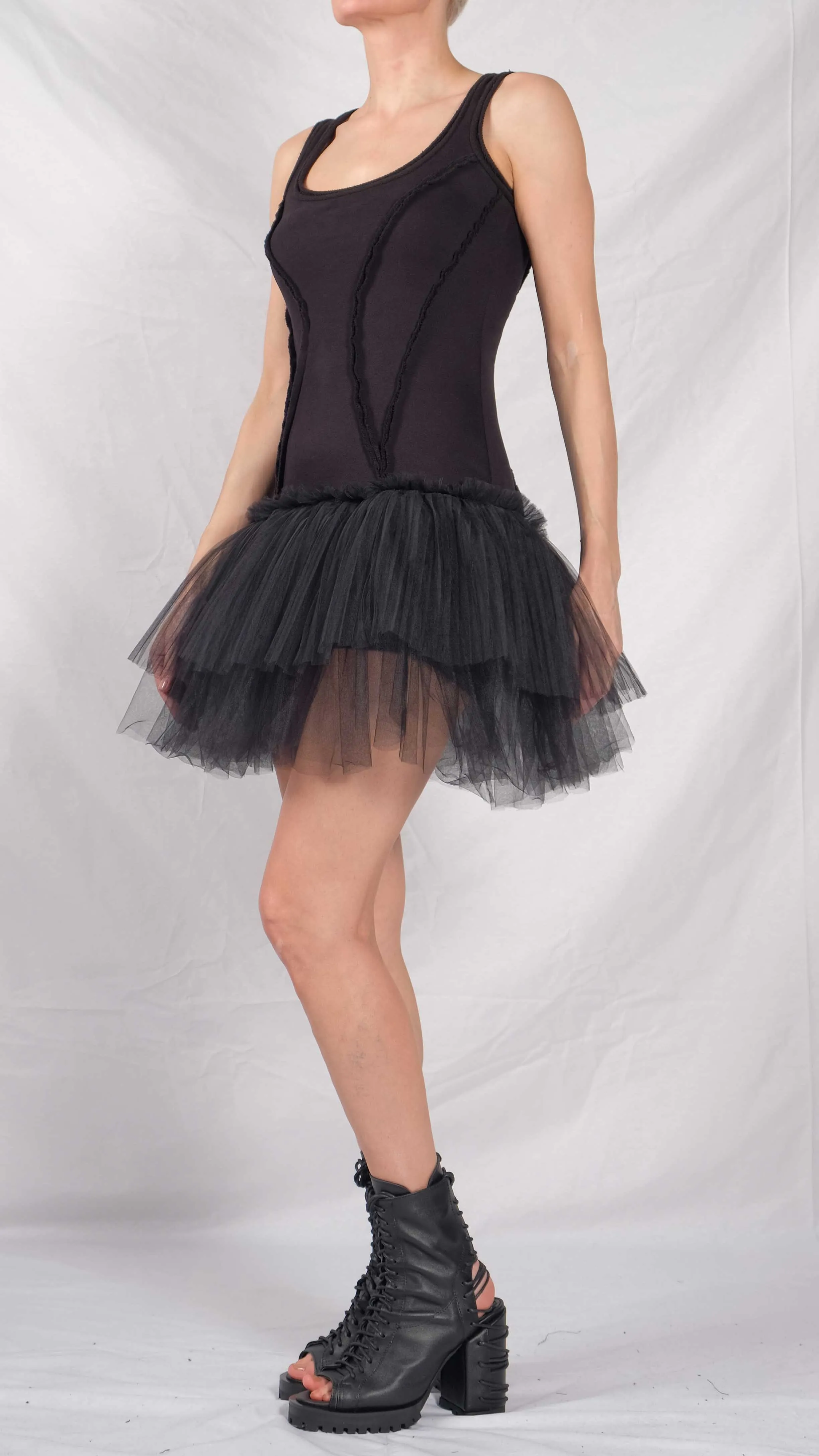 Cotton Mini Dress with Tulle Tutu