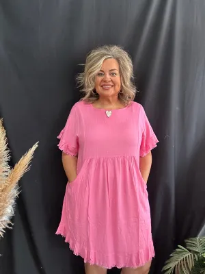 Curvy Bubble Pink Linen Dress