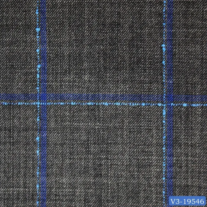Dark Grey with Blue Slub Check Windowpane Short Suit