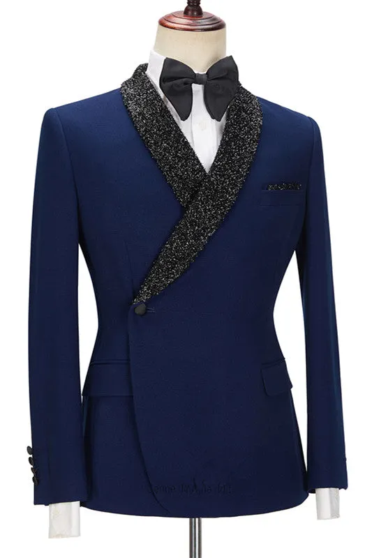 Dark Navy Bespoke Slim Fit Men Suits with Black Lapel