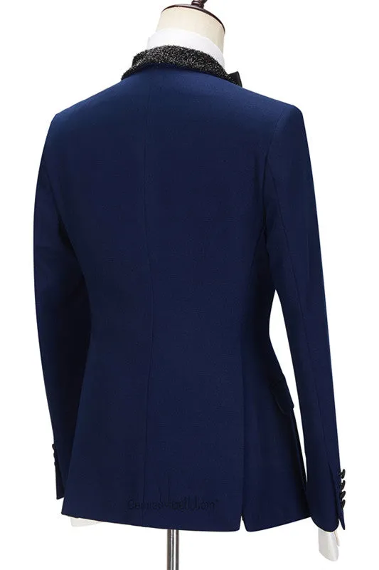 Dark Navy Bespoke Slim Fit Men Suits with Black Lapel