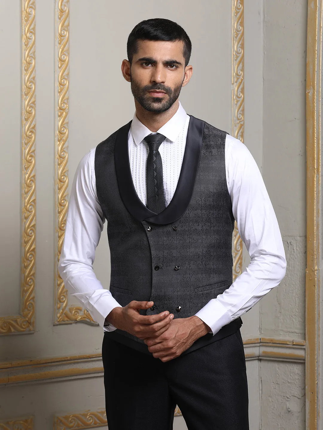 Debonair Charcoal Black Imported Slim Fit Suit For Men