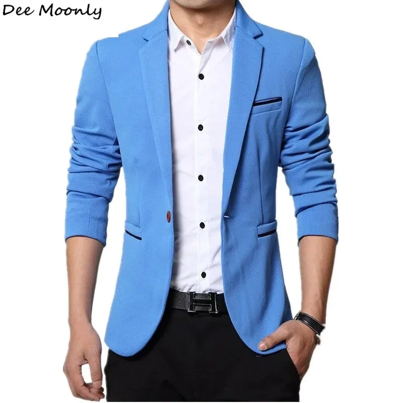 DEE MOONLY 2020 Men slim fit fashion blazer Suit Jacket Black Blue Red plus size M to 5XL Male blazers Mens coat Wedding dress